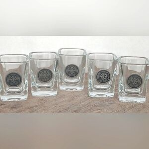 Set of 5 Bacardi Rum Shot Glasses with Pewter Bat Logo